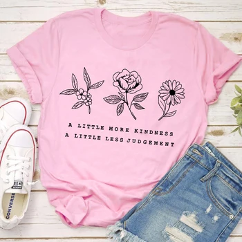 Šiek Tiek Daugiau Gerumo Šiek Tiek Mažiau Sprendimas T-Shirt Stilingas Vasaros Trumpomis Rankovėmis Gėlių Išsaugoti Tha Augalų Viršūnės Citata Mergina Viršūnės