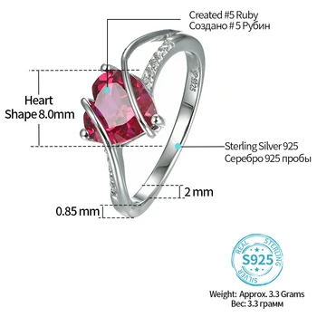 Širdies Formos Ruby 925 Sterlingas Sidabro Žiedas 2.5 Karatų Moterų Meilės Žiedas partijų Vestuvių ir Sužadėtuvių Romantiška Dovana