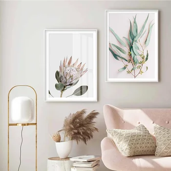 Šiuolaikinės Augalų Lapai Karalius Protea Gėlės Sienos Menas Drobė Nuotraukas Paveikslai, Plakatai ir Spausdina Kambarį Namų dekoro