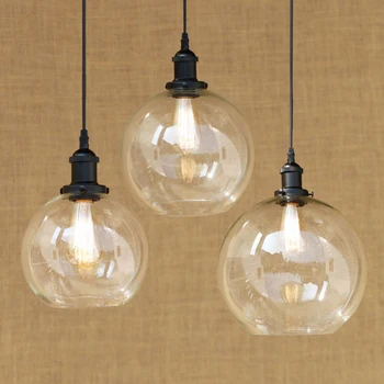 Šiuolaikinės Sferinio stiklo atspalvį priedai veltiniams, vilna lempa LED Edison Pakabukas lemputė Šviesos Rungtynių Virtuvės Žibintai/valgomasis/bar E27 220V