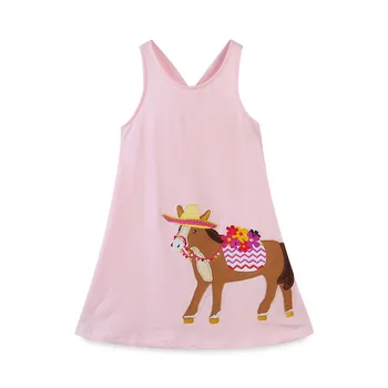 Šokinėja Metrų Vasaros Rankovių Kūdikių Suknelės Aplikacijos Gyvūnų Princesė Vaikų Mergaičių Medvilnės Arklių Vaikai Mokykloje Šalis Suknelės