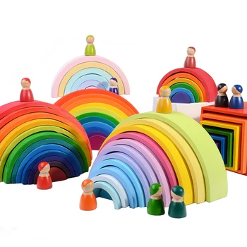 Žaislai Didelis 12Pcs Vaivorykštė Stacker Mediniai Žaislai Vaikams Kūrybos Vaivorykštė Blokai Montessori Švietimo Žaislas Vaikams