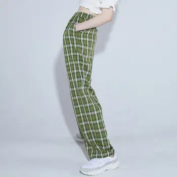 Žalia Skara Kelnes Aukštas Moterų Juosmens, Tiesios Kojos Ilgio Kelnių Kelnės Moteriška Harajuku Street Wear /