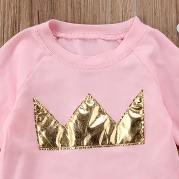 Žavinga Kūdikis Kid Baby Girl Rausvos Karūnos Topai marškinėliai +Kelnės Drabužių Komplektus Skrybėlę 3pcs Dydis 0-4T