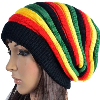 Žiemos Dryžuotas Vyrai Moterys Jamaika Rasta Reggae Vaivorykštė Vilnos Megzti Beanie Skrybėlės Atsitiktinis Pigūs Kepurės Variklio Dangčio Mergaitė Berniukas