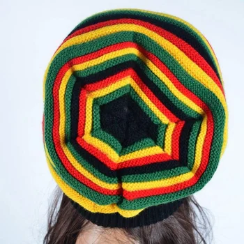 Žiemos Dryžuotas Vyrai Moterys Jamaika Rasta Reggae Vaivorykštė Vilnos Megzti Beanie Skrybėlės Atsitiktinis Pigūs Kepurės Variklio Dangčio Mergaitė Berniukas