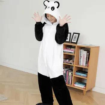 Žiemos Flanelė Šeimos Motina, Tėvas, Vaikai Moterų Panda Gyvūnų pižama Mergina Boy pižama Moteris Gobtuvu Namų Drabužių Kigurimi