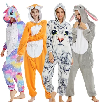 Žiemos Kigurumi Oneise Vaikams, Suaugusiems, Berniukas, Mergaitė Vienaragis Pižama Gyvūnų Triušis Animacinių Filmų Sleepwear Unicornio Darbo Drabužiai Pižamos Moterims