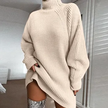 žiemos megzti moterų Megztinis suknelė Atsitiktinis Vidutinio ilgio golfo puloveriai, Megzti megztinis moterų plius dydis megzti megztiniai negabaritinių