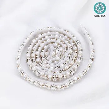 （10 metrų）Didmeninės sidabro krištolas kalnų krištolas pearl aplikacijos, apdailos rankų zawalcowany geležies siūti vestuvių suknelė WDD1068
