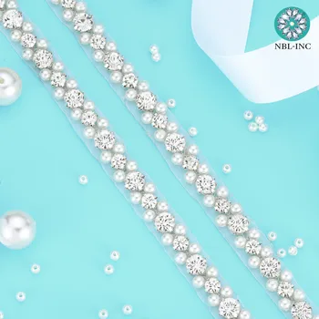 （10 metrų）Didmeninės sidabro krištolas kalnų krištolas pearl aplikacijos, apdailos rankų zawalcowany geležies siūti vestuvių suknelė WDD1068